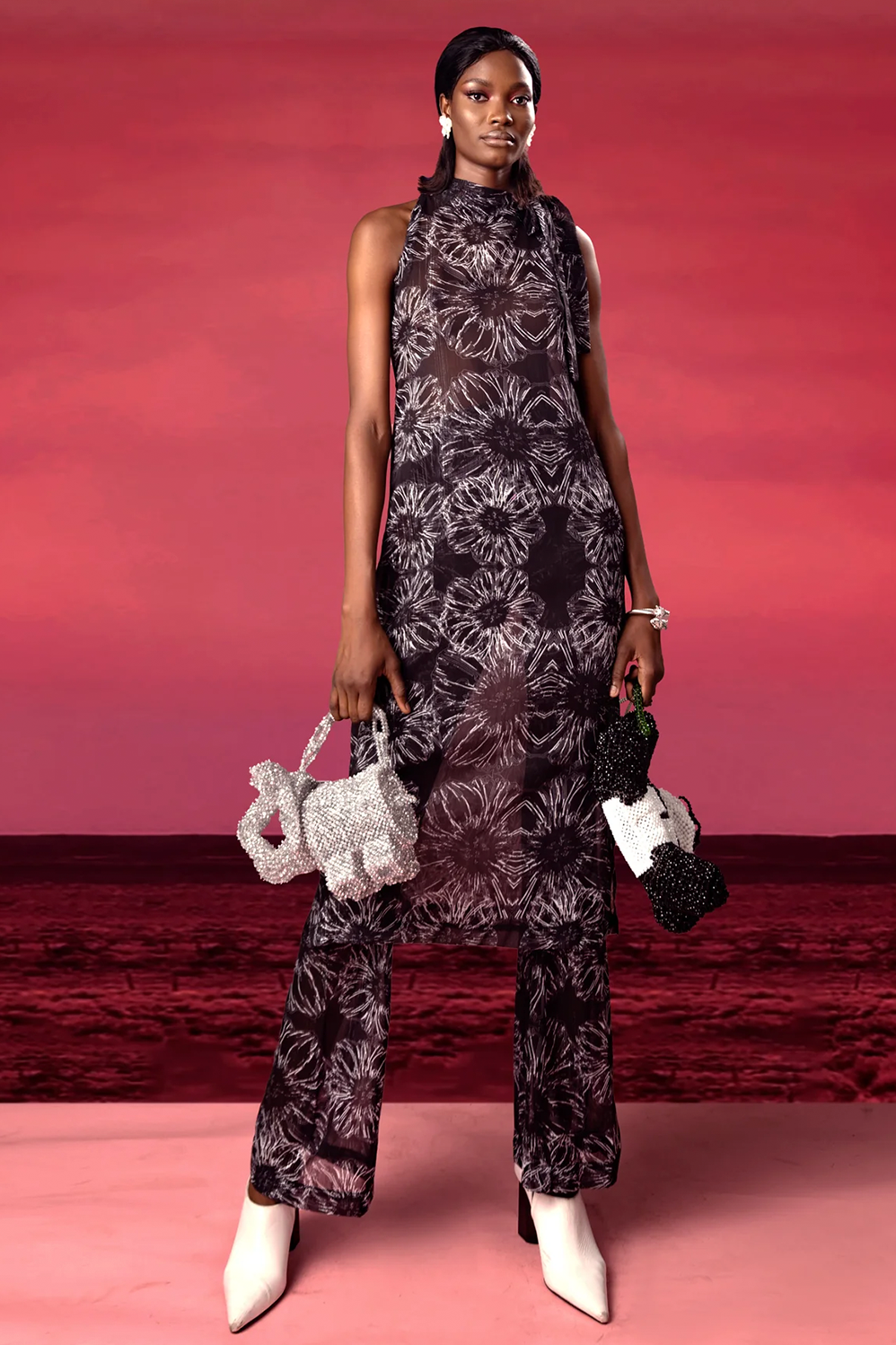 Printed Sheer Dress Black / S Printed Sheer Dress Black / S